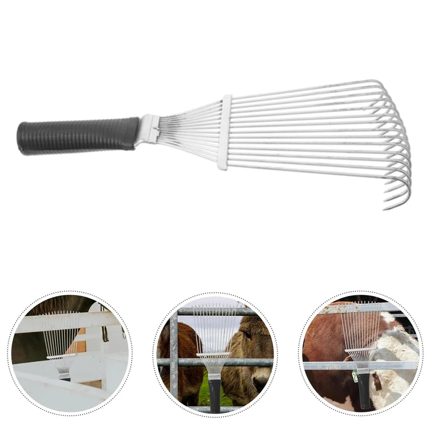 Stainless steel dematting brush rake comb for pet and livestock grooming with curved design
