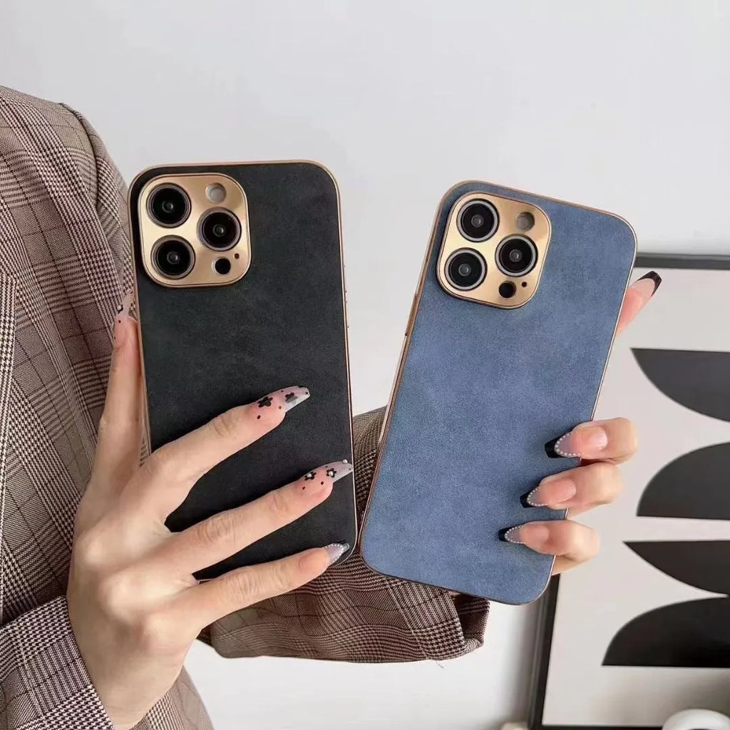 Leather texture iPhone case in grey showing TPU construction and solid colour finish