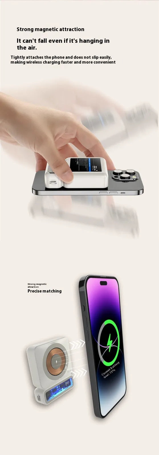 Large capacity 10000mAh 225W fast charging wireless magnetic power bank in retro gray