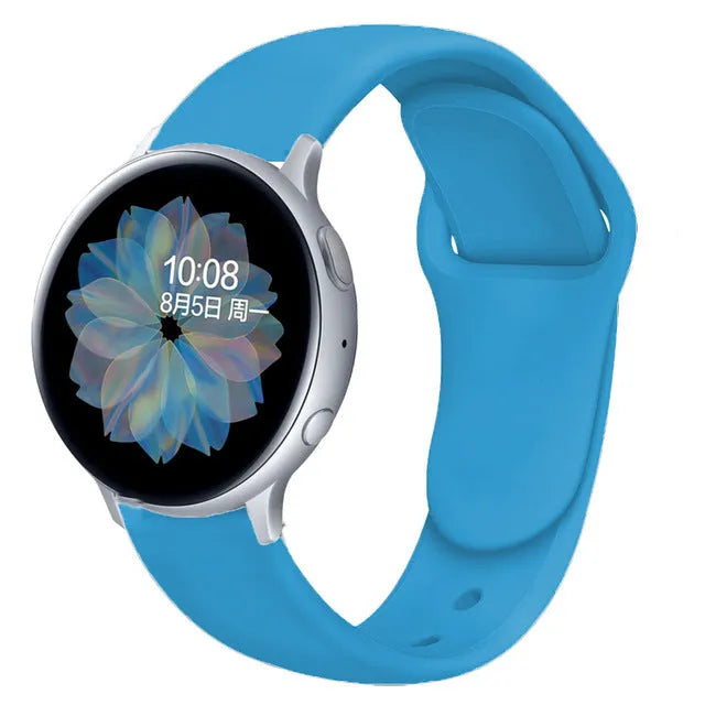 Samsung Galaxy Active 2 black silicone replacement strap with reverse buckle in 20mm width.