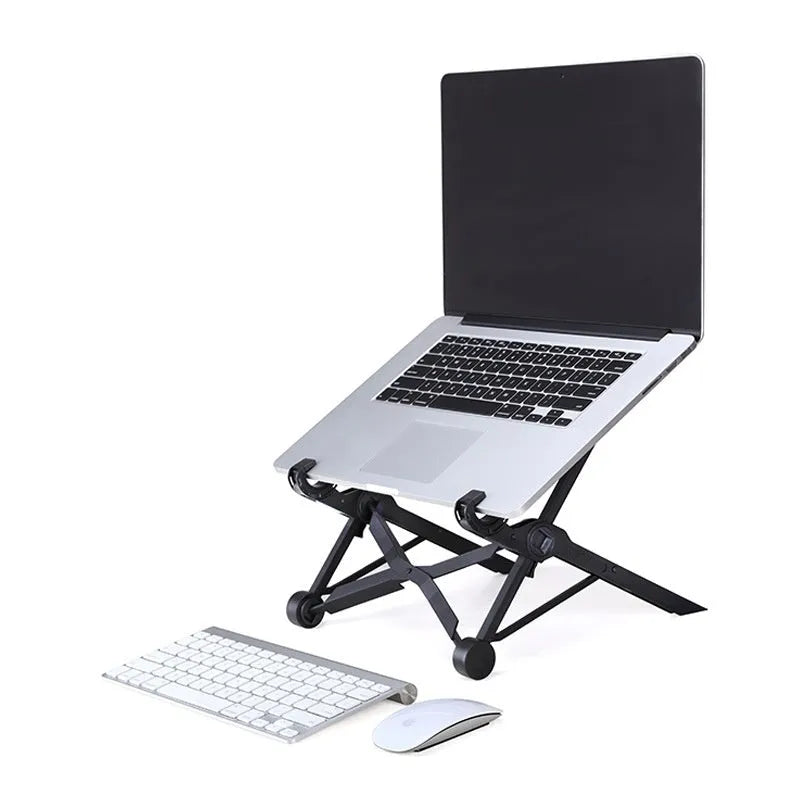 Sagacious black portable folding computer bracket with carrying case for laptops and tablets