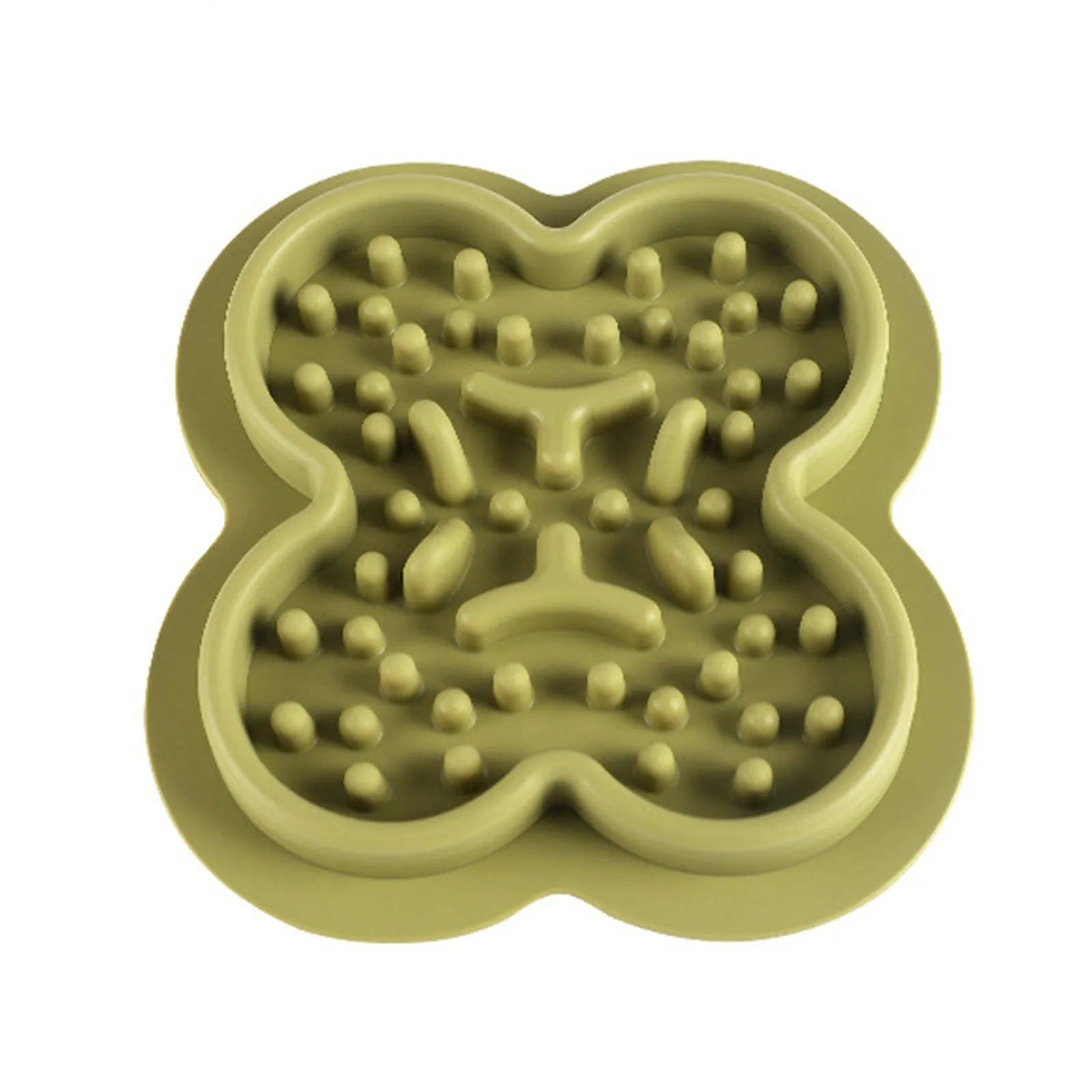 Silicone pet slow feeder licking pad mat in green, measuring 19cm by 21cm