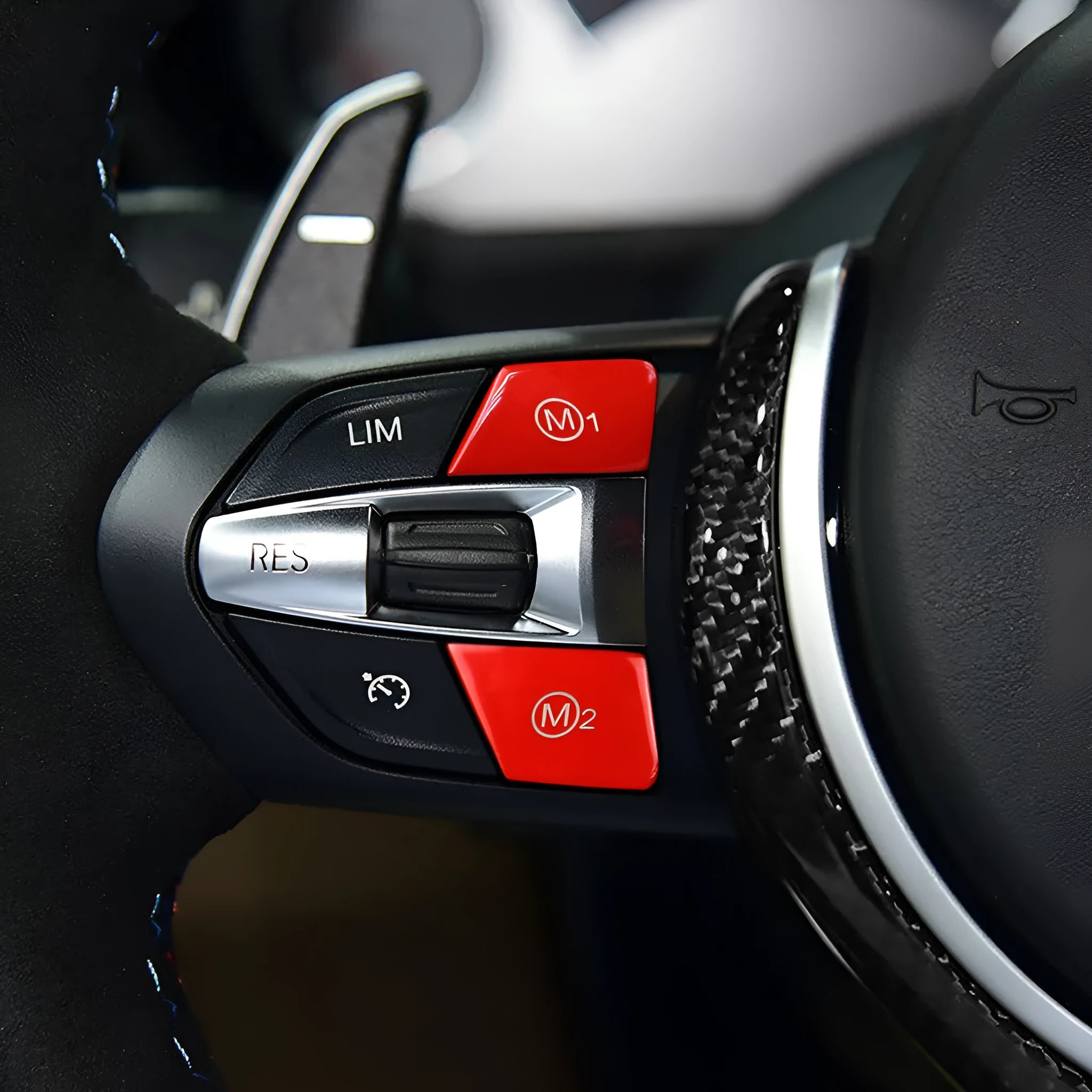 BMW steering wheel M1 M2 mode button accessories in red and blue options for F30 F34 models