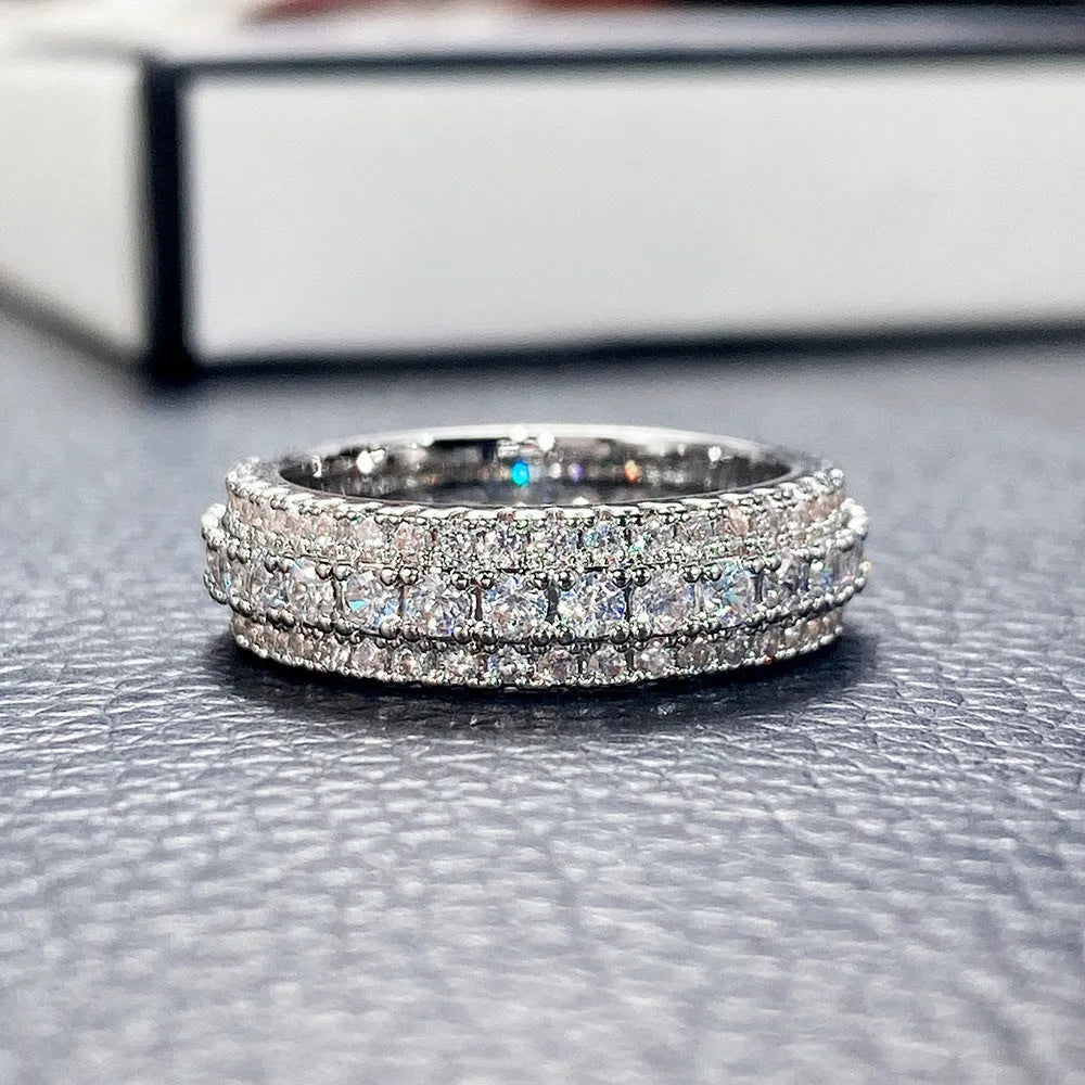 Geometric unisex ring with triangular zircon stone in white gold, yellow gold, or two-tone finish