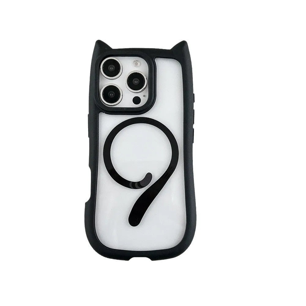 Clear acrylic TPU magnetic phone case for iPhone 17 series showing black, blue, grey and pink colour options