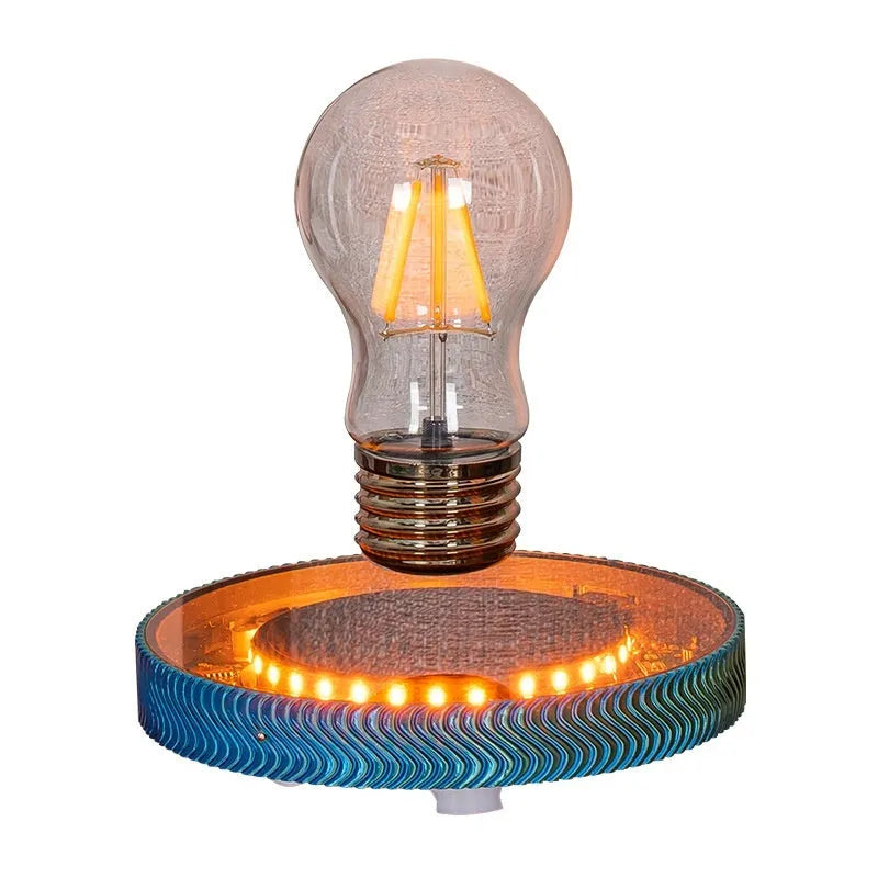 Small white magnetic suspension moon lamp floating above its base as a night light.