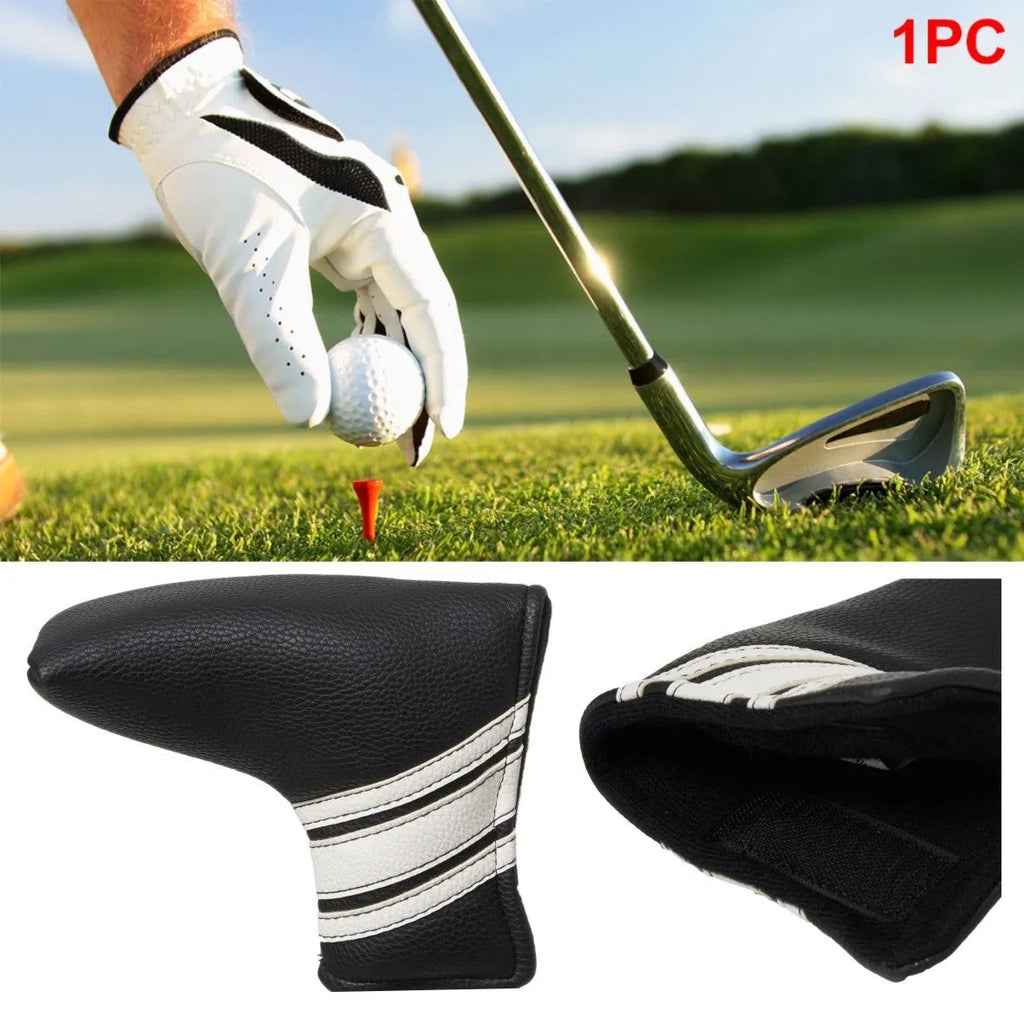 Black PU leather golf head cover case with zippered closure for push rod protection