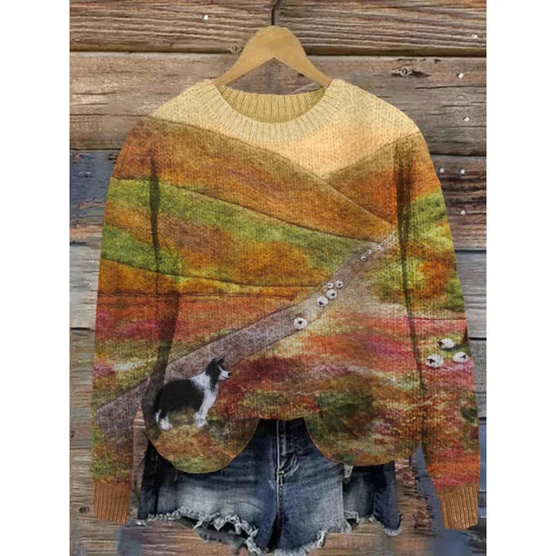 Little flower digital printed round neck sweater showing floral pattern on polyester fabric.