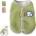 Green thickened coral fleece dog vest with a metal leash ring on the back, sized for a small dog.