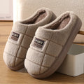 Men's plaid rabbit hair slippers with artificial wool lining and EVA soles
