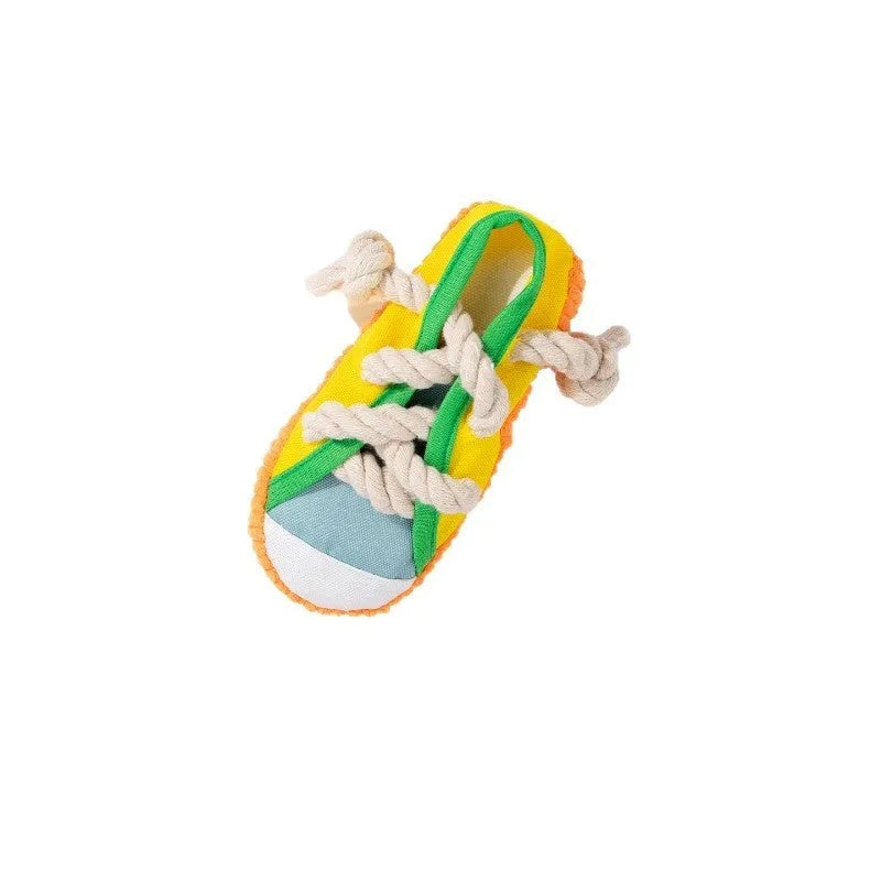 Plastic dog bite toy with bends in rock yellow, black, and sea fog blue colour options