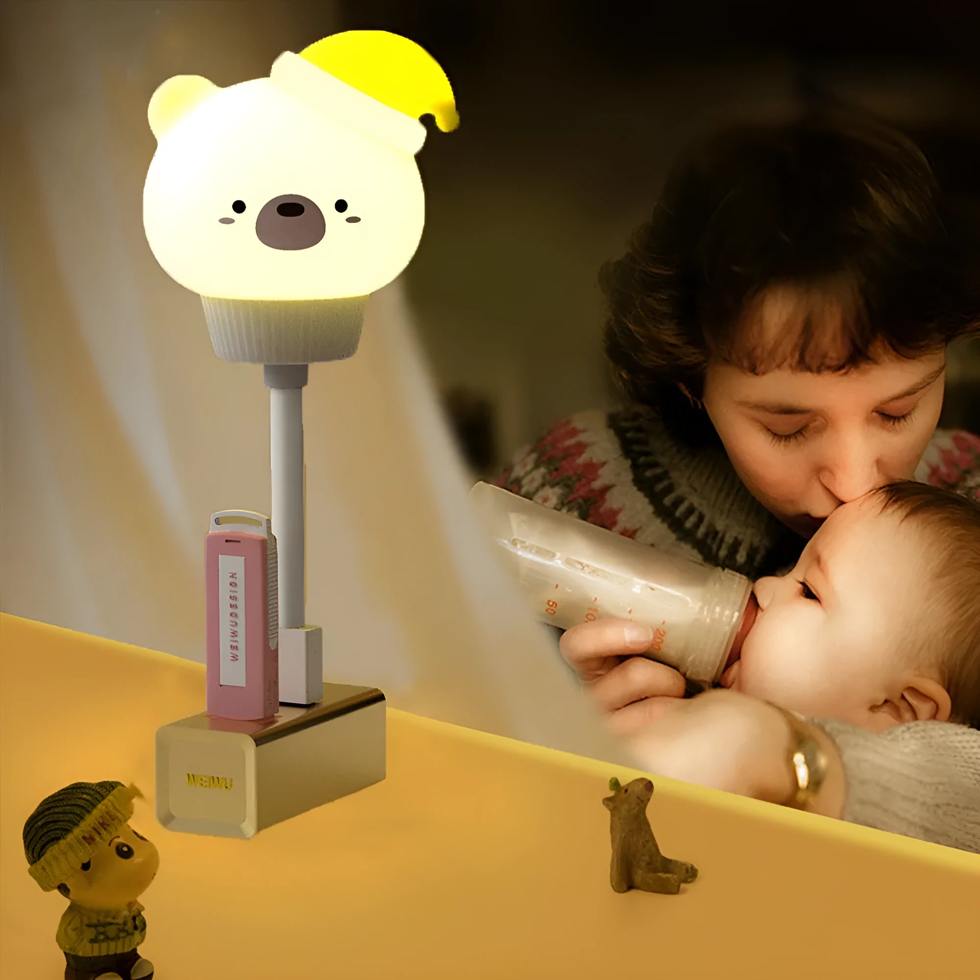 USB portable LED night light with cartoon bear design and remote control