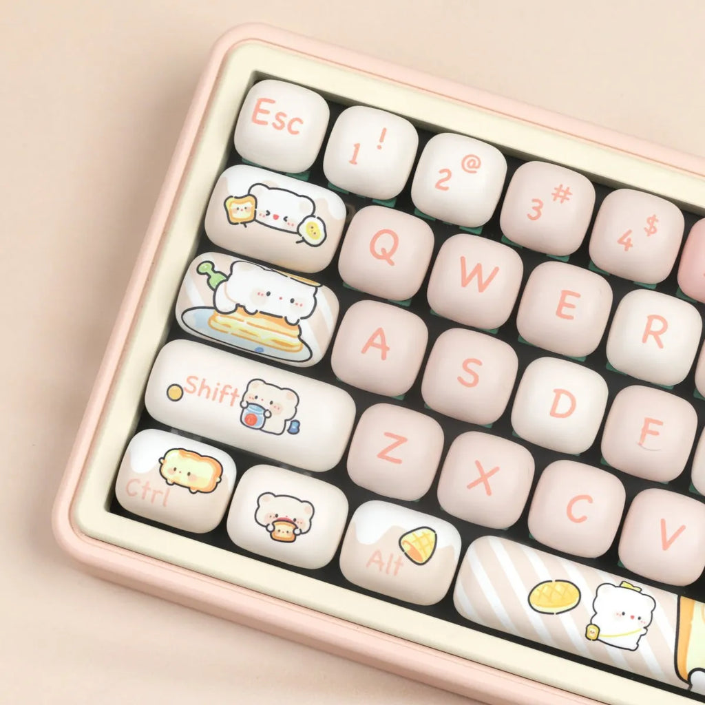 MOG Steamed Bread PBT key cap full set with Bread Bear thermal sublimation designs for mechanical keyboards