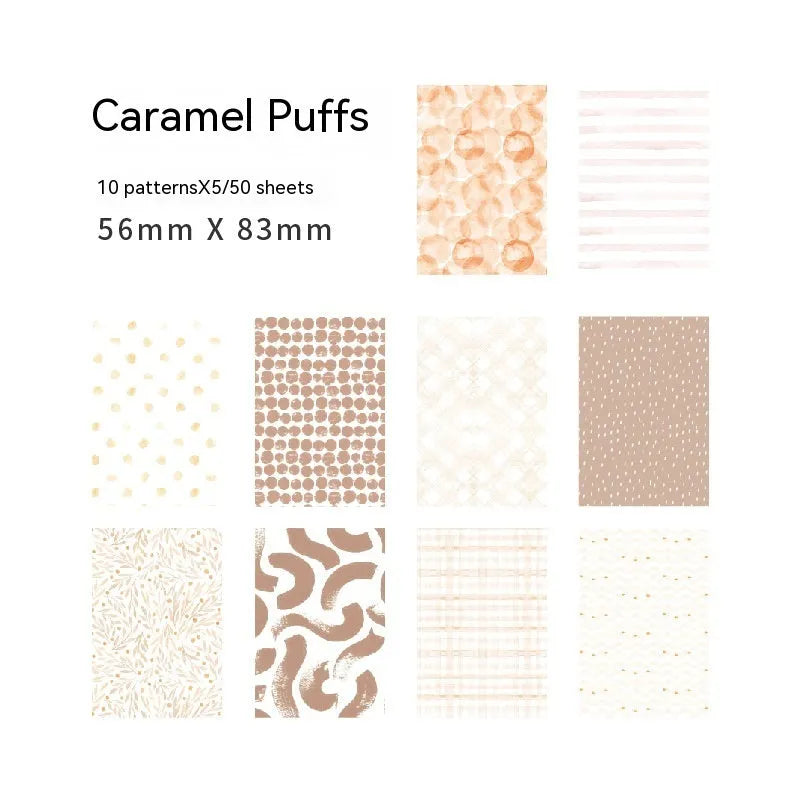 Retro collage note papers in dessert colours including red plum cheese and blue fruit bitter cassava