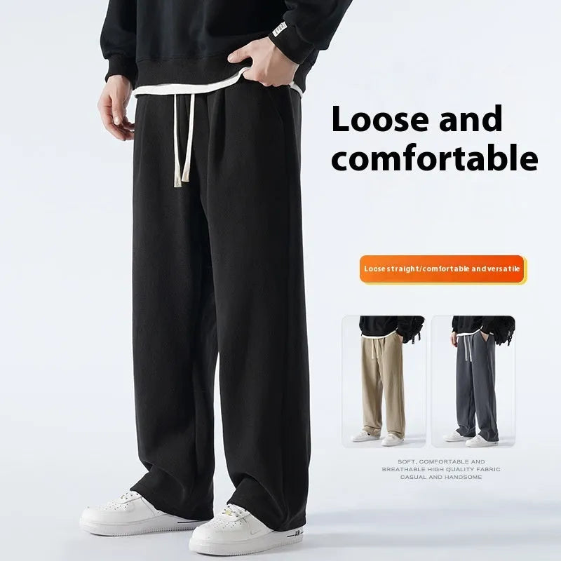 Men's double-sided polar fleece trousers with wool lining in loose Korean style