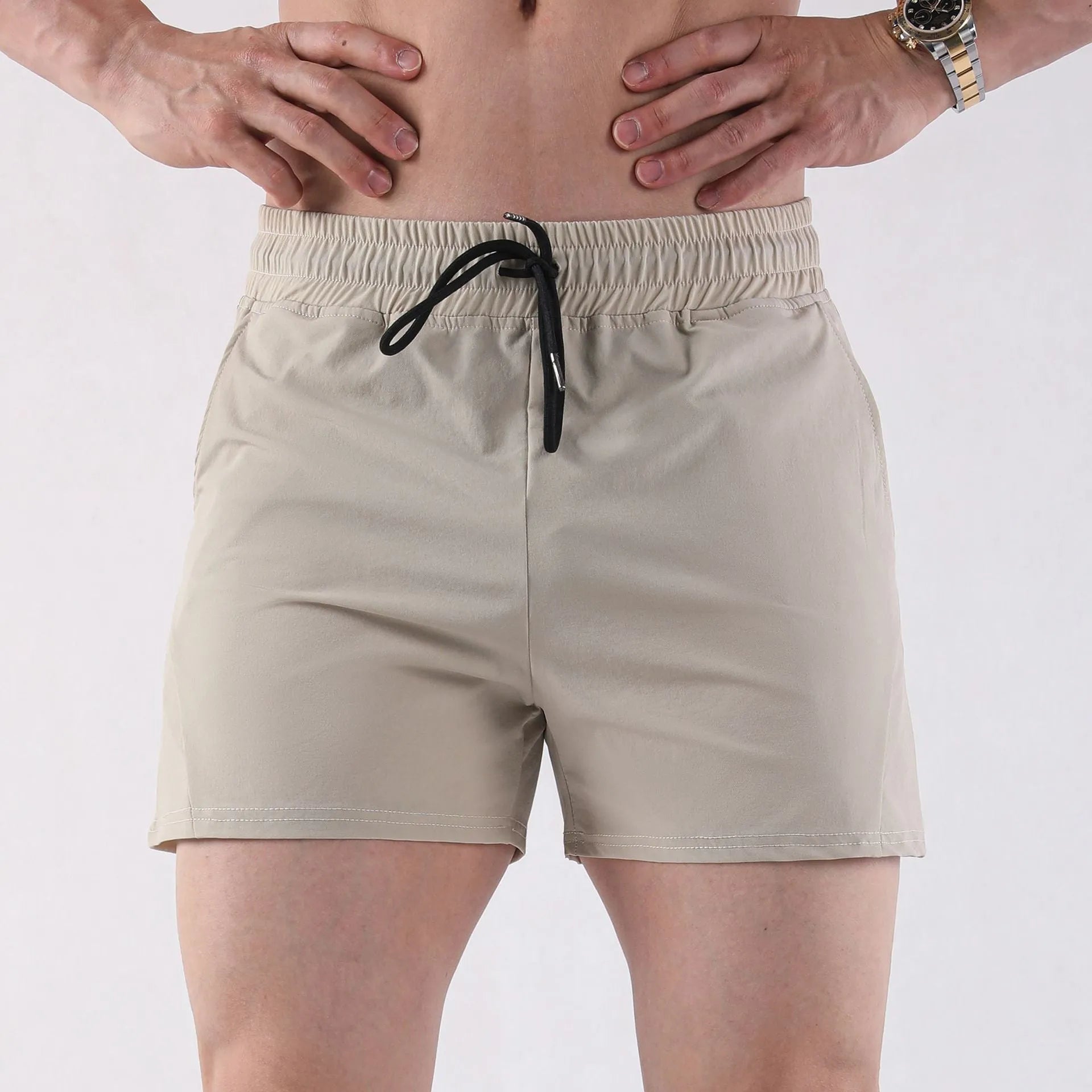 Men's thin polyester basketball shorts in four colour options with medium elastic waistband