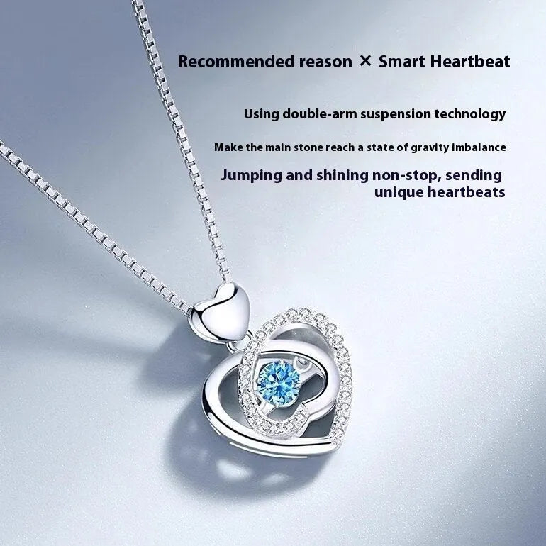 Blue diamond heart pendant necklace and bracelet set with mixed gem inlays on copper chain
