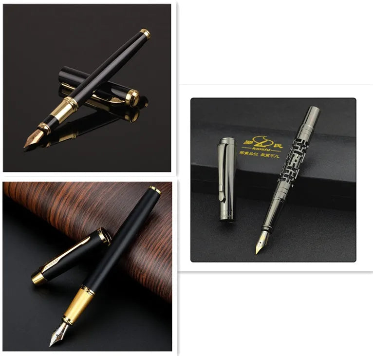 Red and black metal fountain pen with 0.5mm iridium nib for office and student writing