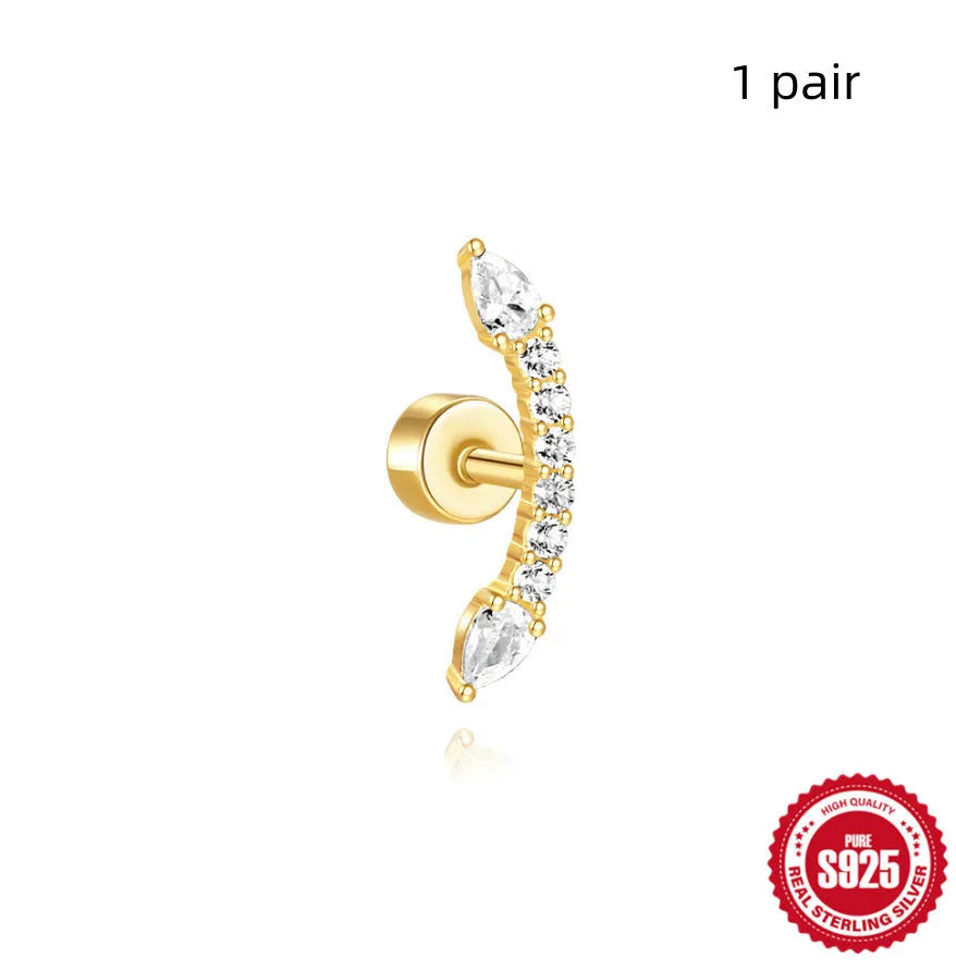S925 sterling silver flat column thread geometric ear bone stud in a gold tone finish.