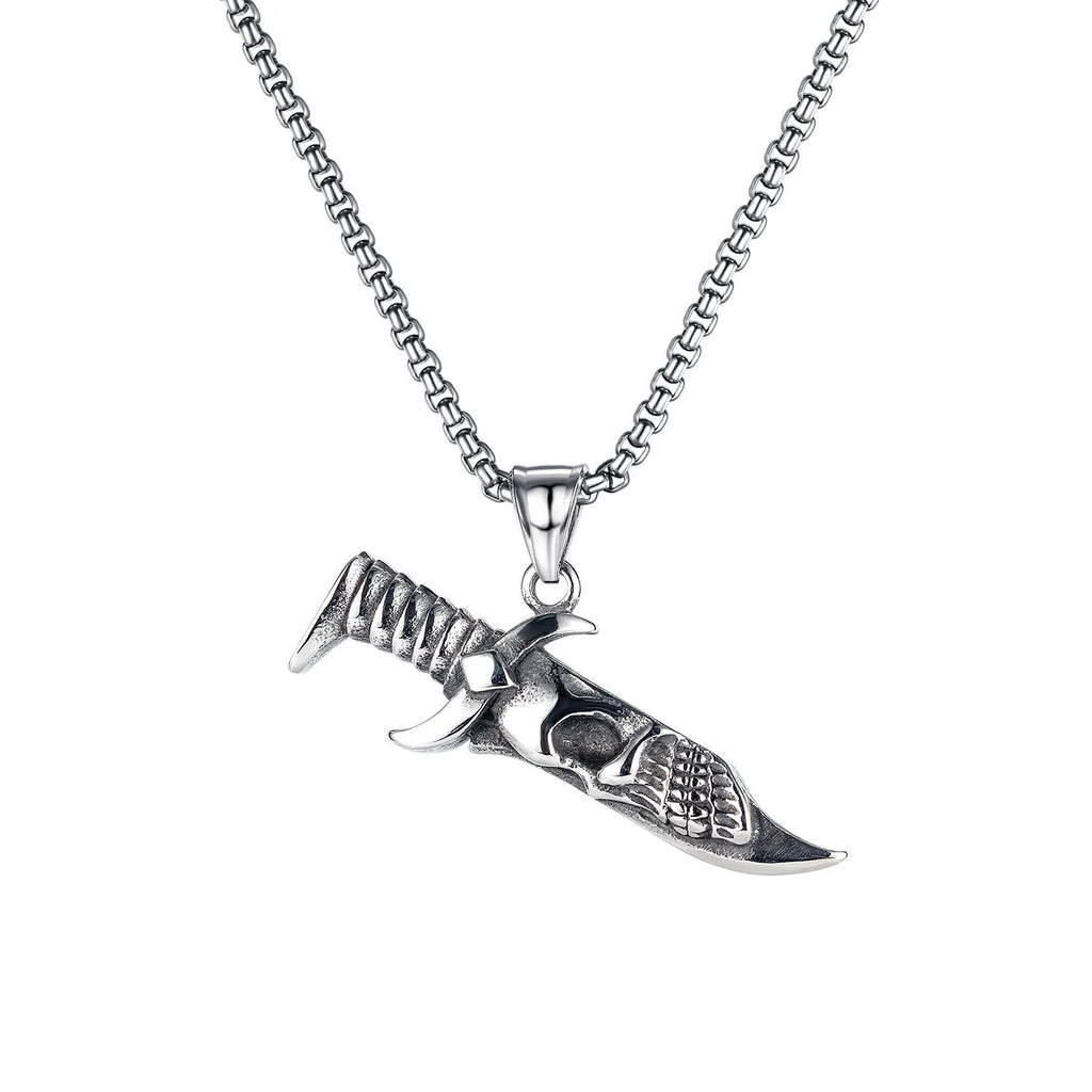 Men's silver skull necklace with stainless steel chain and alloy pendant