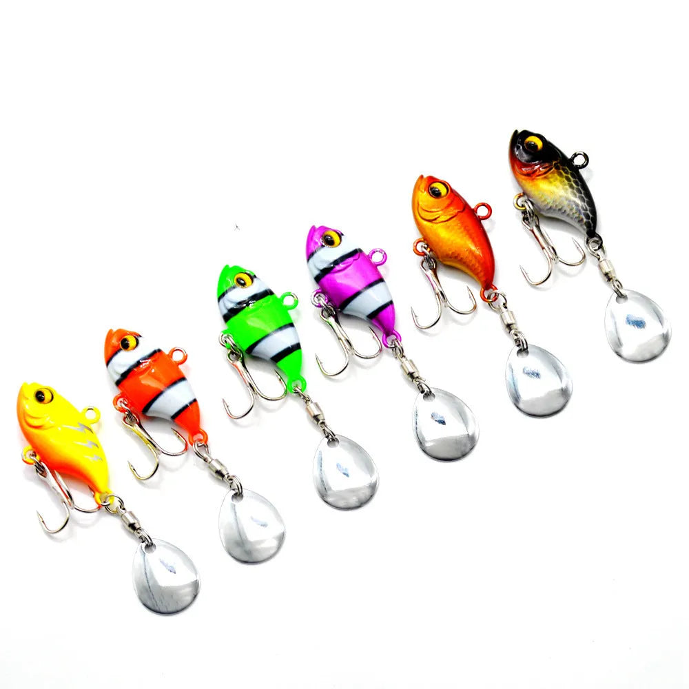 Metal sea fishing iron plate lure with rotating sequins showing colour variations