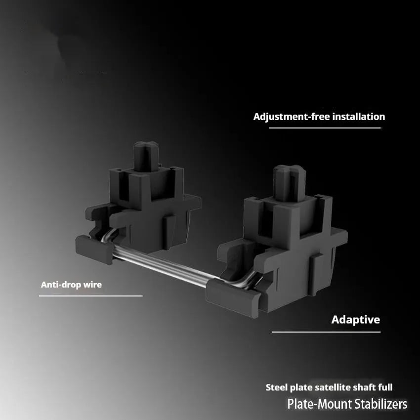 Keyboard stabiliser accessory kit showing 6.25U and 7U satellite axes with 4.3-inch bar in Black or Milky White
