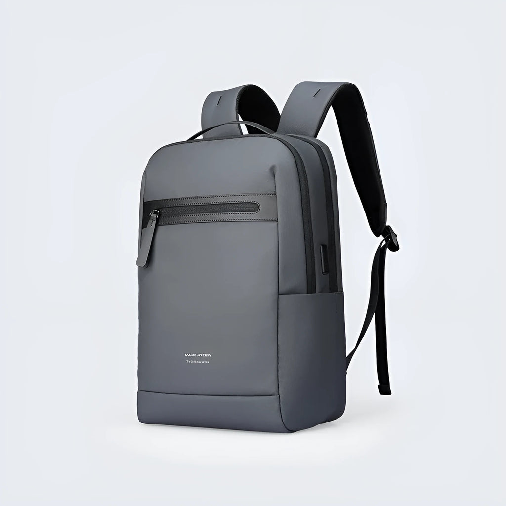 Graphite grey Oxford cloth USB charging business backpack with sewn thread detailing