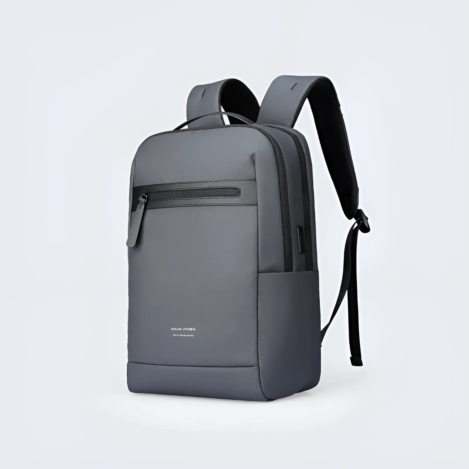 Graphite grey Oxford cloth USB charging business backpack with sewn thread detailing