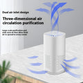 Mini black and white USB car air purifier with filter for small spaces.