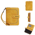 Women's black PU zipper coin purse showing integrated card slots and compact design