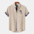 Linen short sleeve shirt with ocean fish pattern lapel in loose casual fit