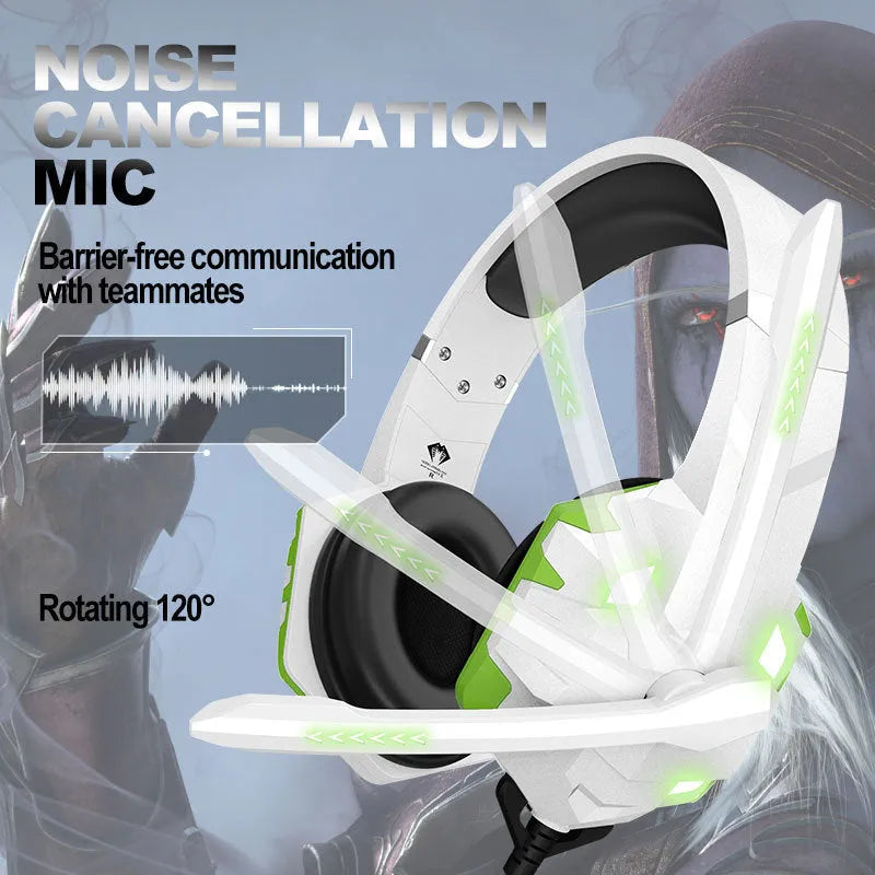 Wired gaming headset with microphone and breathing light LED effects in blue colour