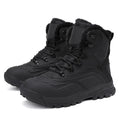 Men's black high-top winter boots with fleece lining and lace-up front.