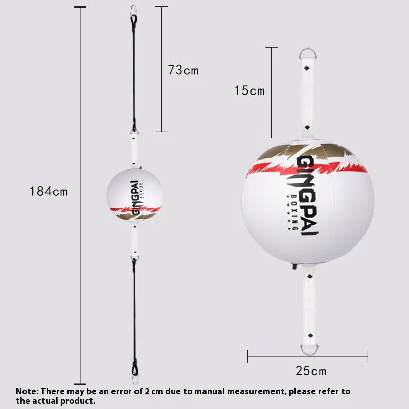 Black, green and black, and white PU hanging boxing speed ball for reaction training.