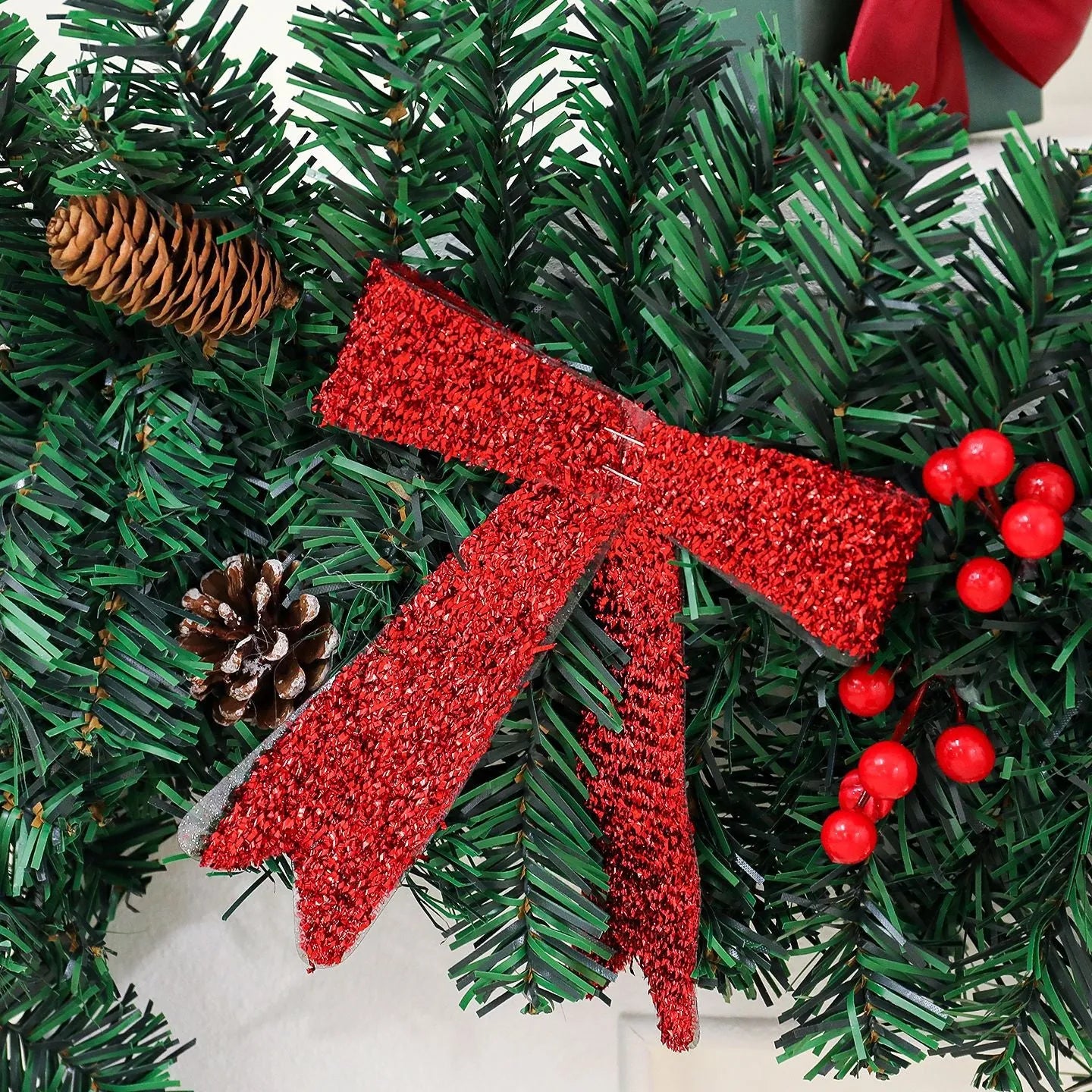 Christmas rattan decorative cane with pine cone bow in European style design