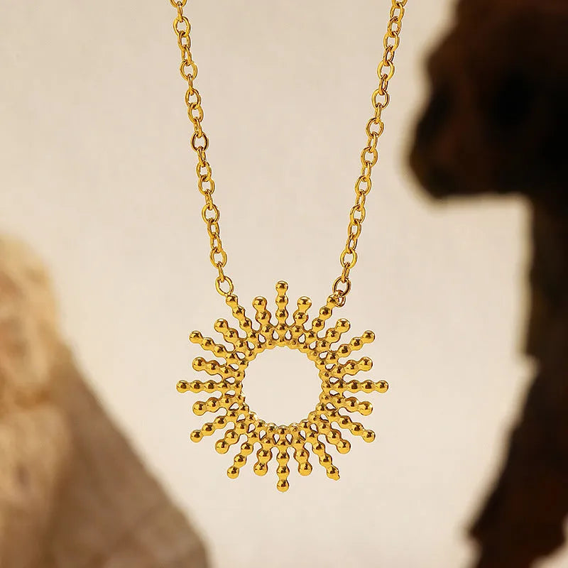 Sunflower series women's necklace and bracelet set with 14K gold plating on stainless steel