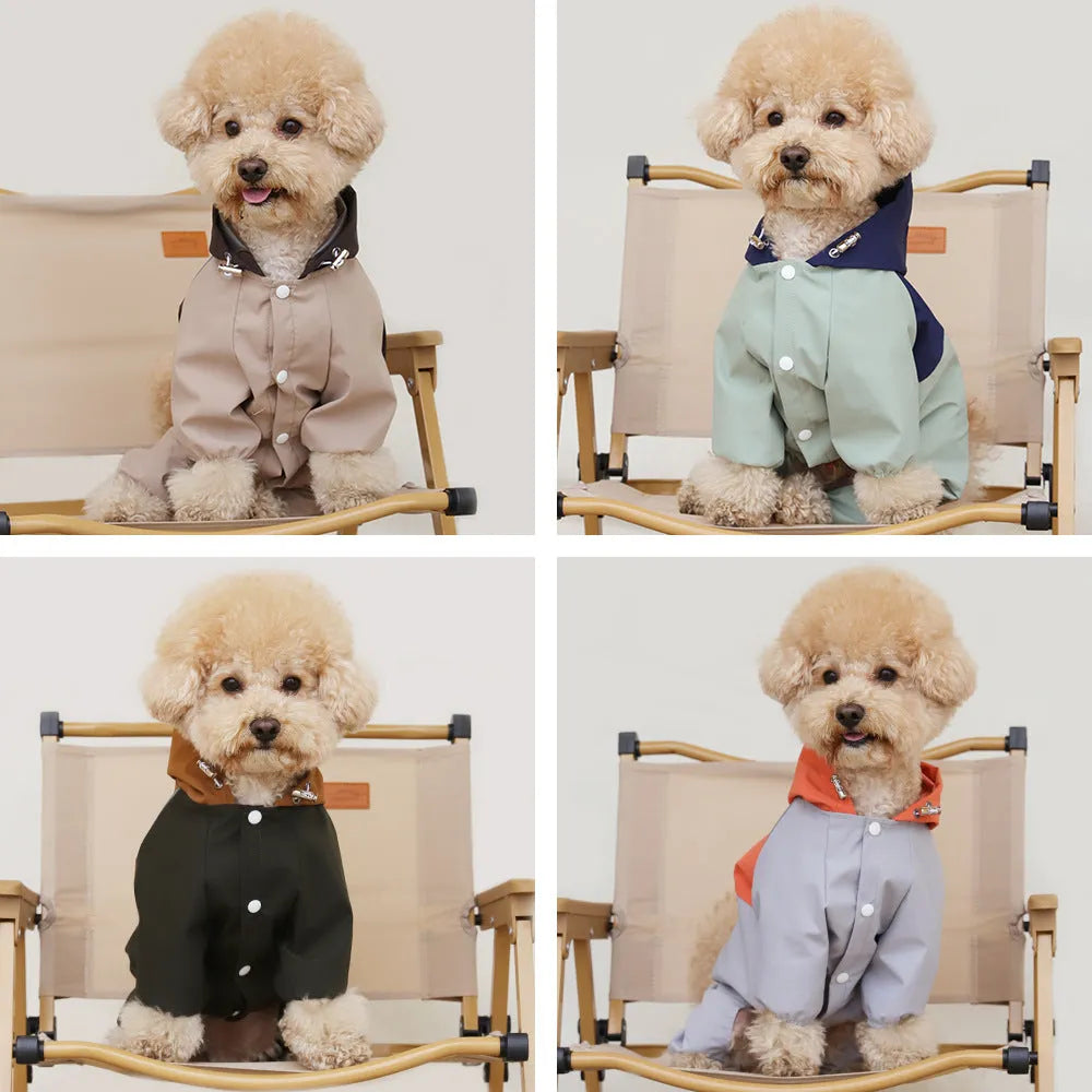British style waterproof polyester dog jacket for small and medium breeds in Army Green