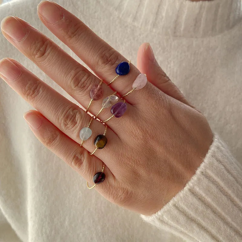 Geometric agate ring with polished cabochon stones in original niche design for women