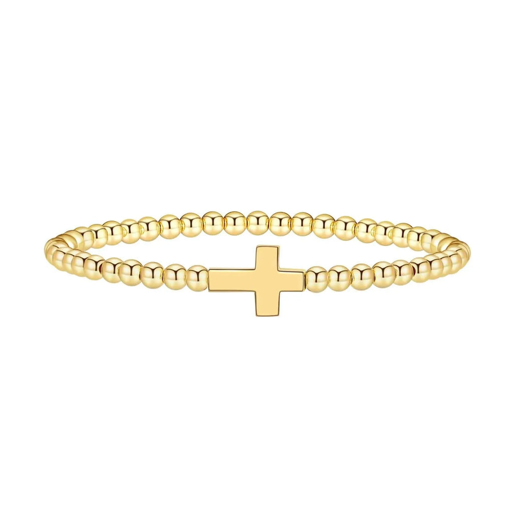 Women's adjustable stainless steel beaded bracelet with geometric round charm in six colour options