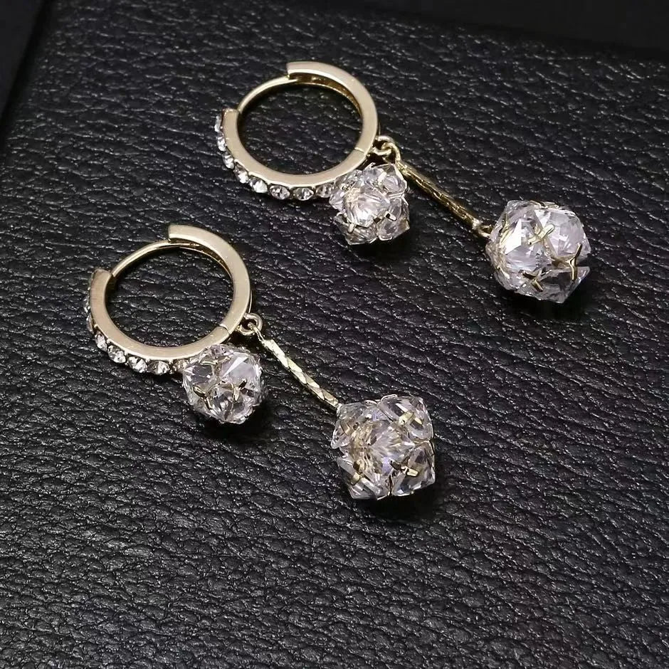 Silver women's earrings with tassel ball and rhinestone confession balloon pendant drop design