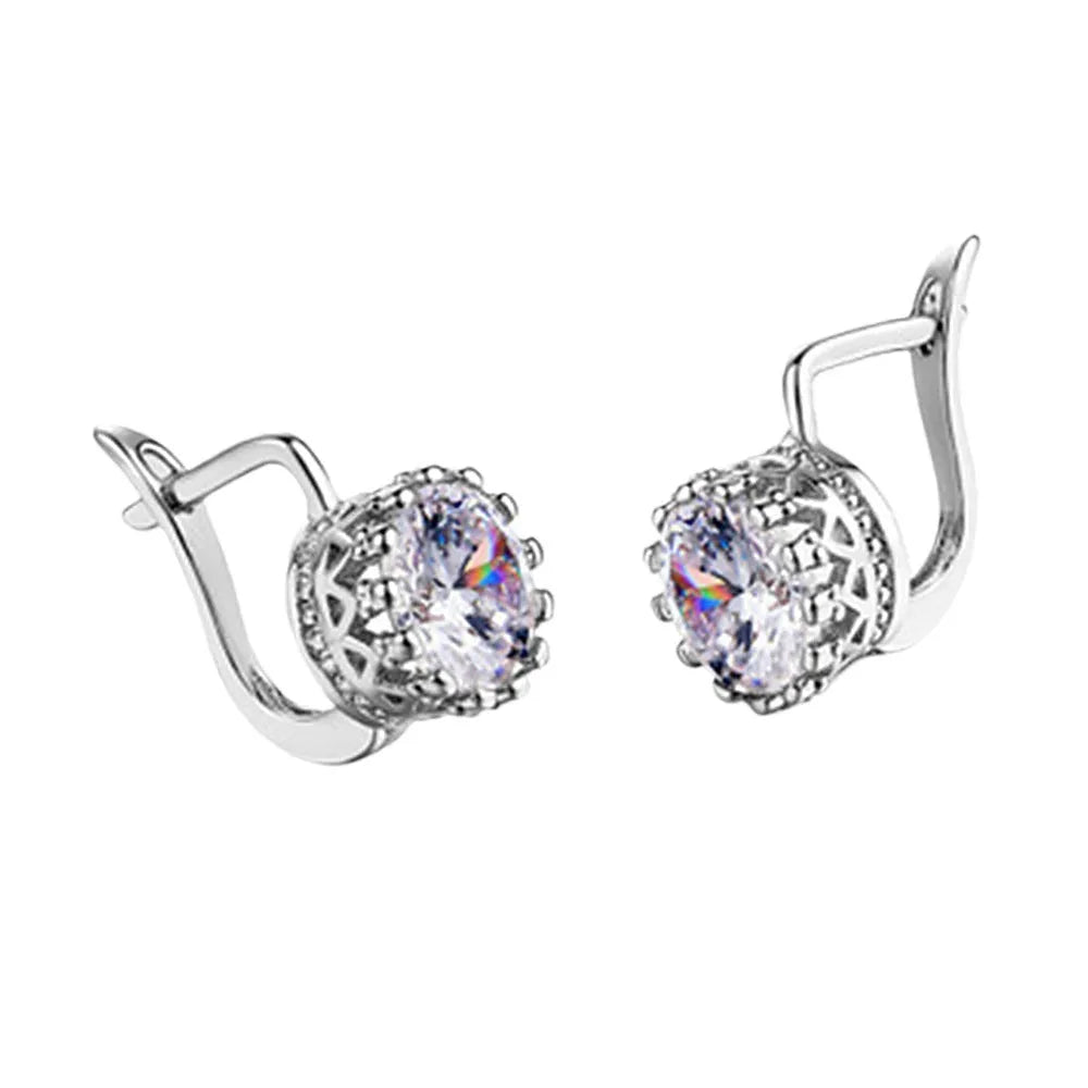 Korean retro crown ear clip earrings in rose gold or white gold colour with diamond detail