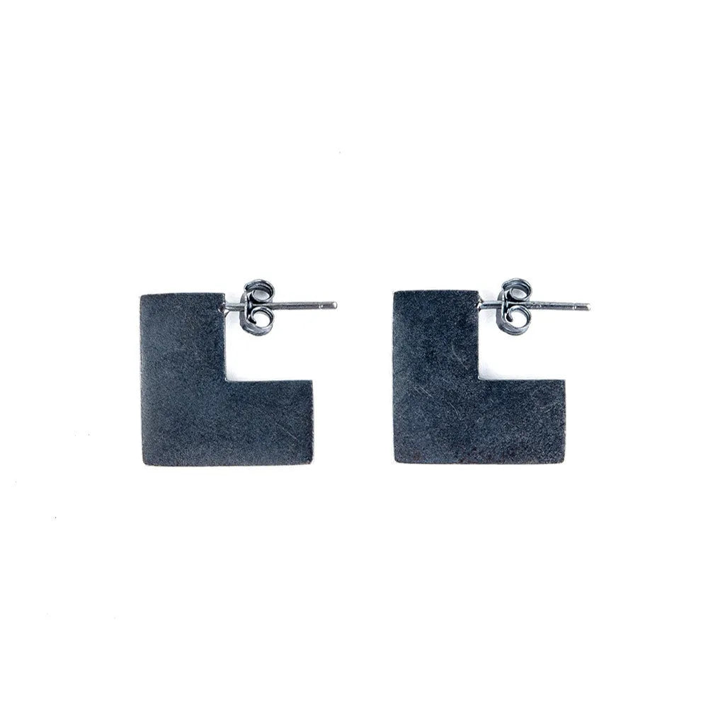Oxidation black square earrings geometric minimalist design 16mm 925 sterling silver