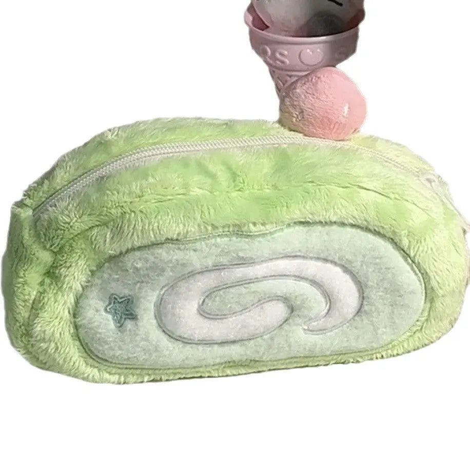 Velvet Swiss roll cake design pencil case in Korean style