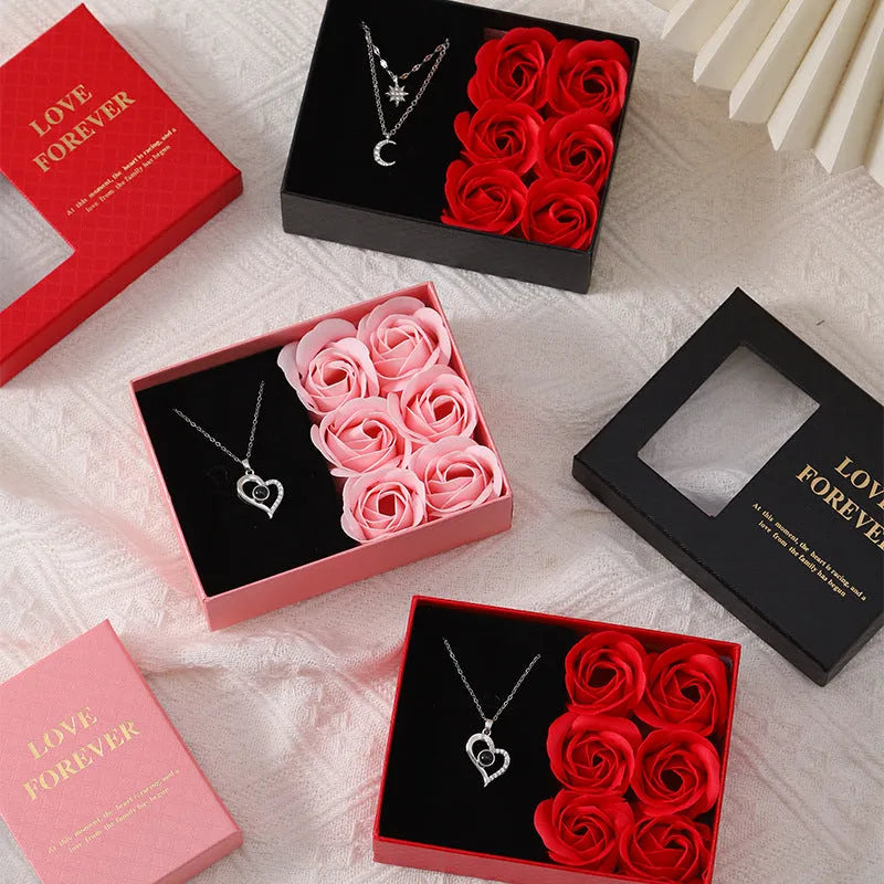 Korean style soap rose gift set with six flowers in presentation box