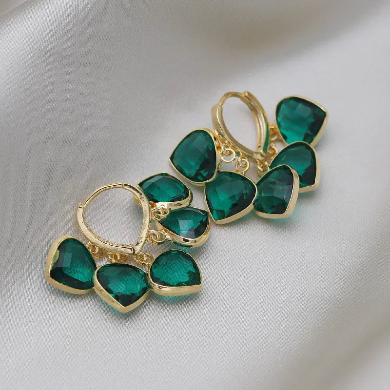 Green heart shaped Korean style ear clip earrings with alloy gemstone inlay