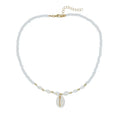 White conch shell necklace with mother of pearl pendant on regular chain, electroplated finish