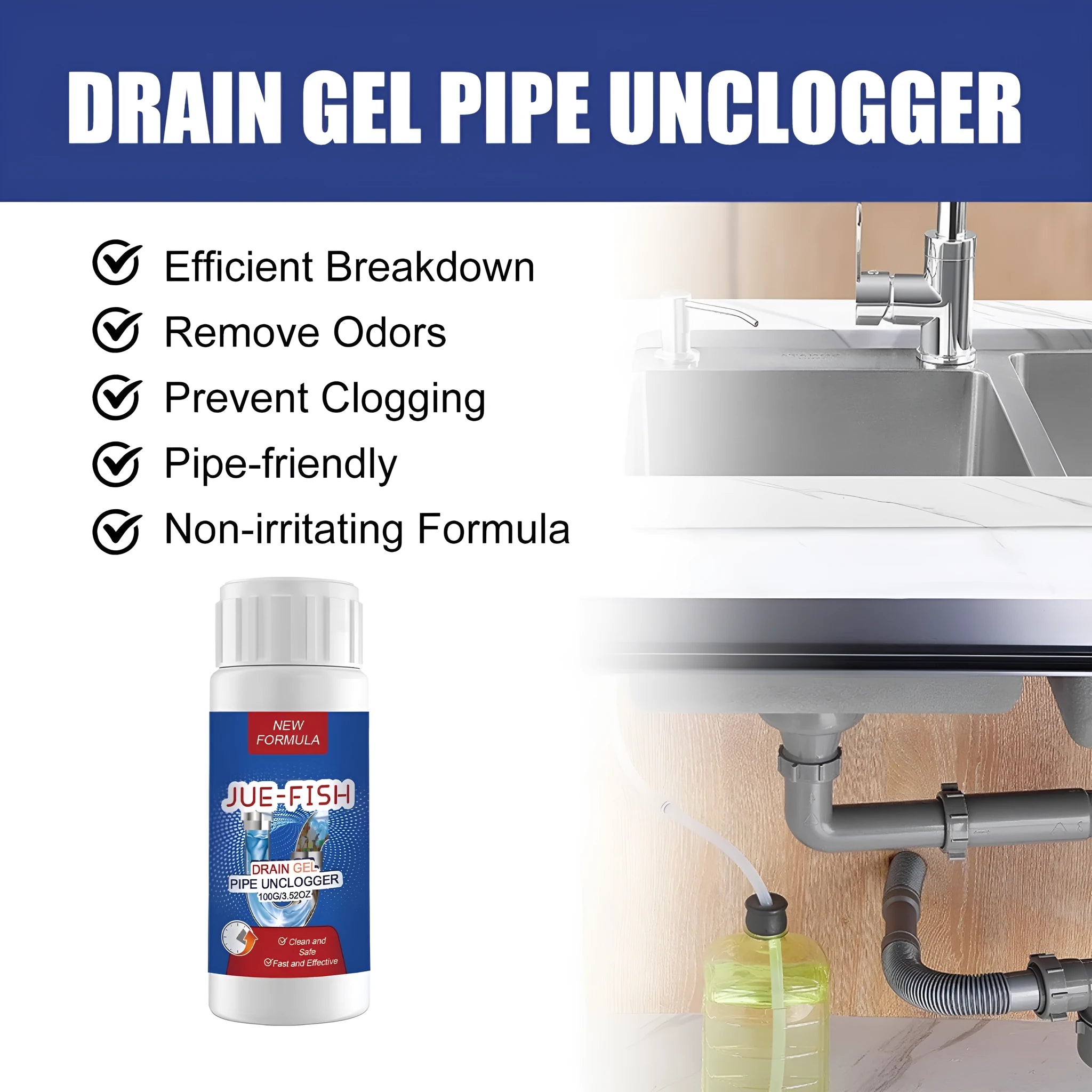 100g pipe dredge agent bottle for sewer and toilet cleaning, dimensions 11cm by 4.3cm