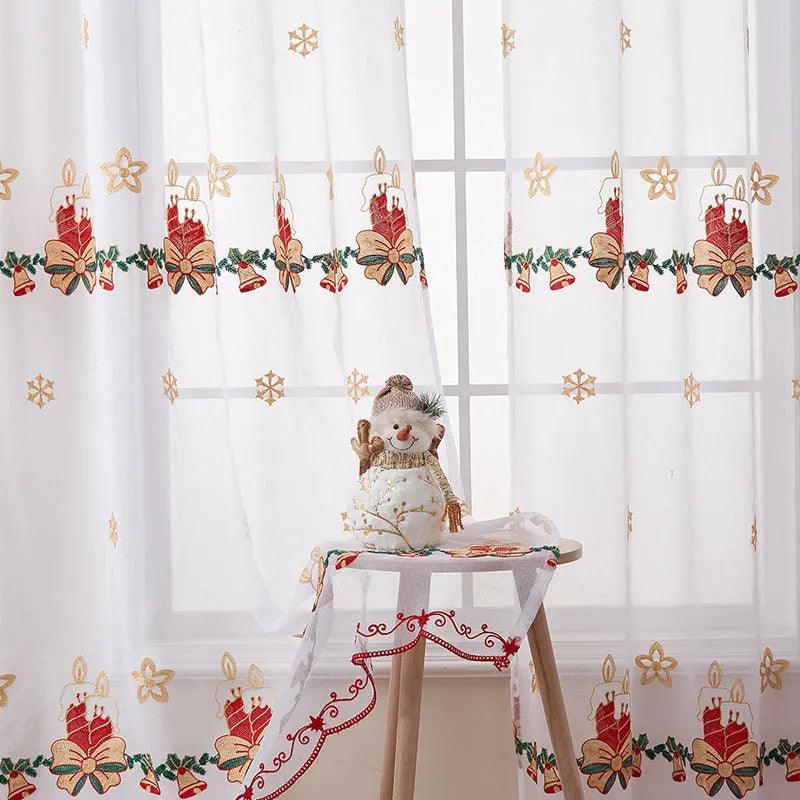 American Christmas snowflake embroidery curtain pair in polyester semi-sunshade fabric