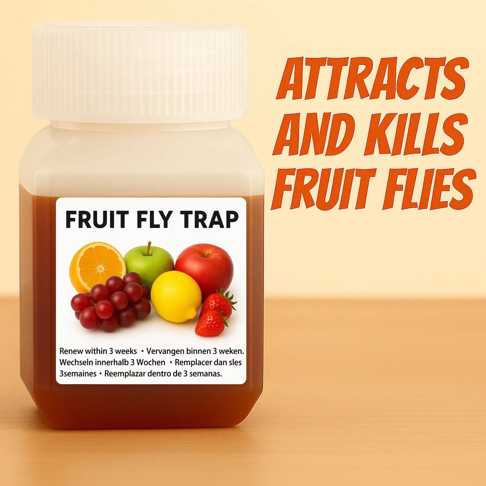 Fruit fly bait liquid bottle for SK003 traps with funnel options