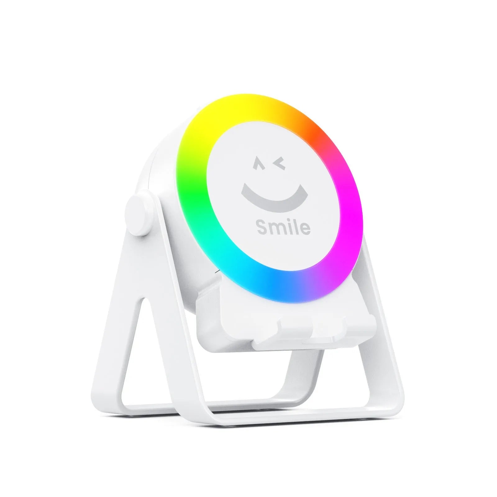Black induction bracket Bluetooth speaker with colourful LED lights illuminated, showing its compact design.